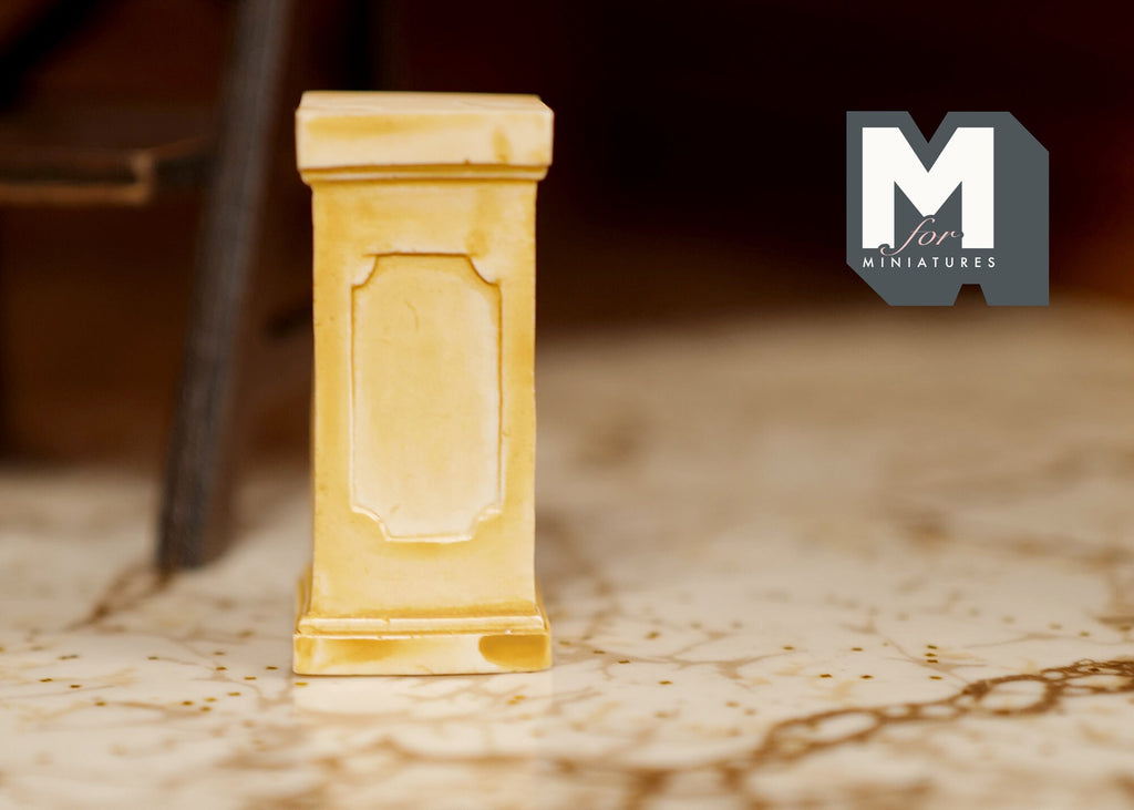 1:12 Scale Miniature Square Plant Pedestal with Panel Detail, 1-7/8 inch tall, DIY Dollhouse Supply (beige)