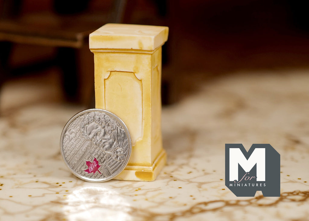 1:12 Scale Miniature Square Plant Pedestal with Panel Detail, 1-7/8 inch tall, DIY Dollhouse Supply (beige)