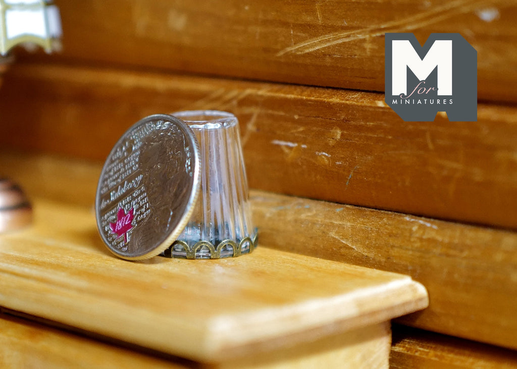 1:12 Scale Miniature Ribbed Glass Dome on Metal Base, Scalloped Rim, 13/16 inch tall, DIY Dollhouse Supply (small)