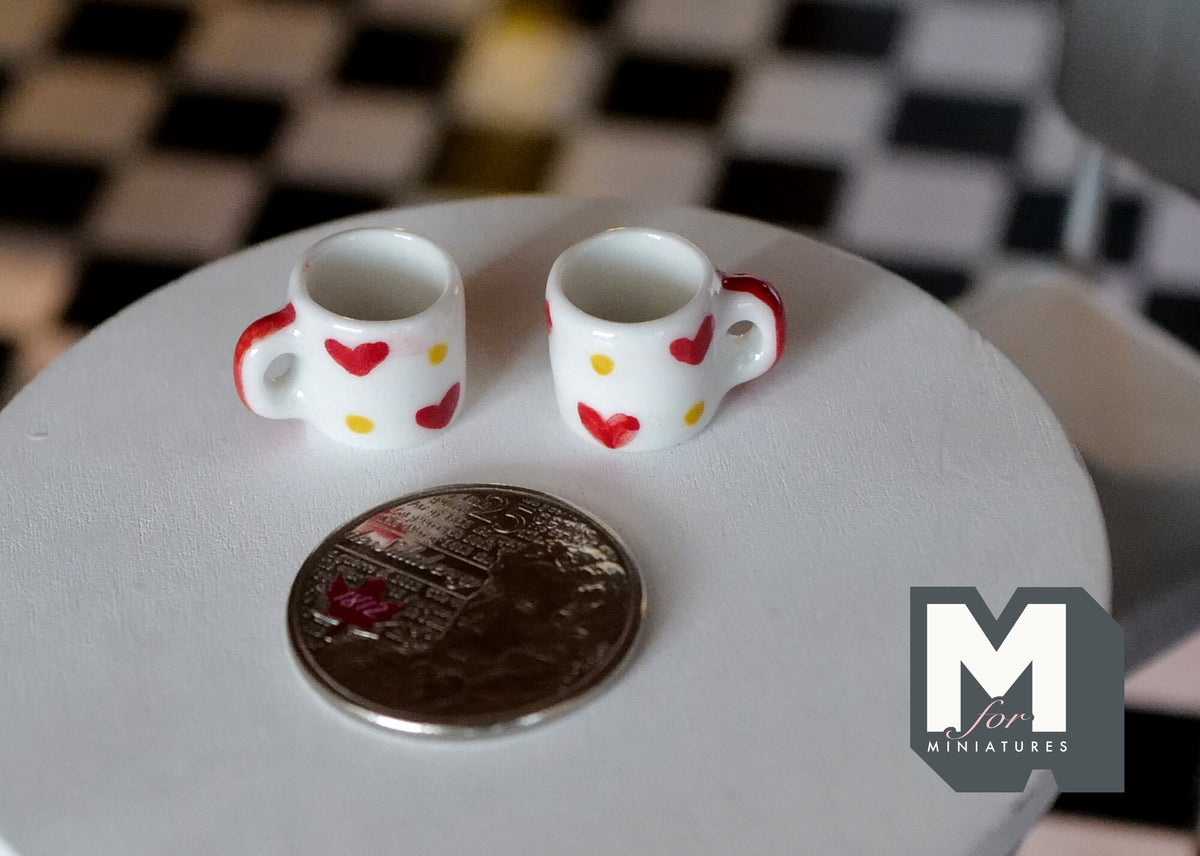 1:12 miniature ceramic coffee mug with handle tea cup set of 2 - A081