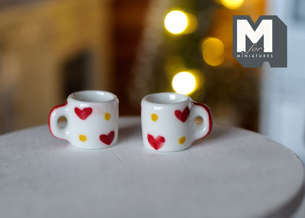 1:12 miniature ceramic coffee mug with handle tea cup set of 2 - A081