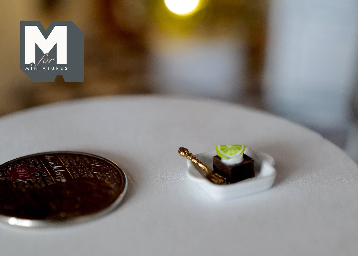 1:12 Scale Miniature Chocolate Brownie in a White Dish, 9/16 inch wide, DIY Dollhouse Supply