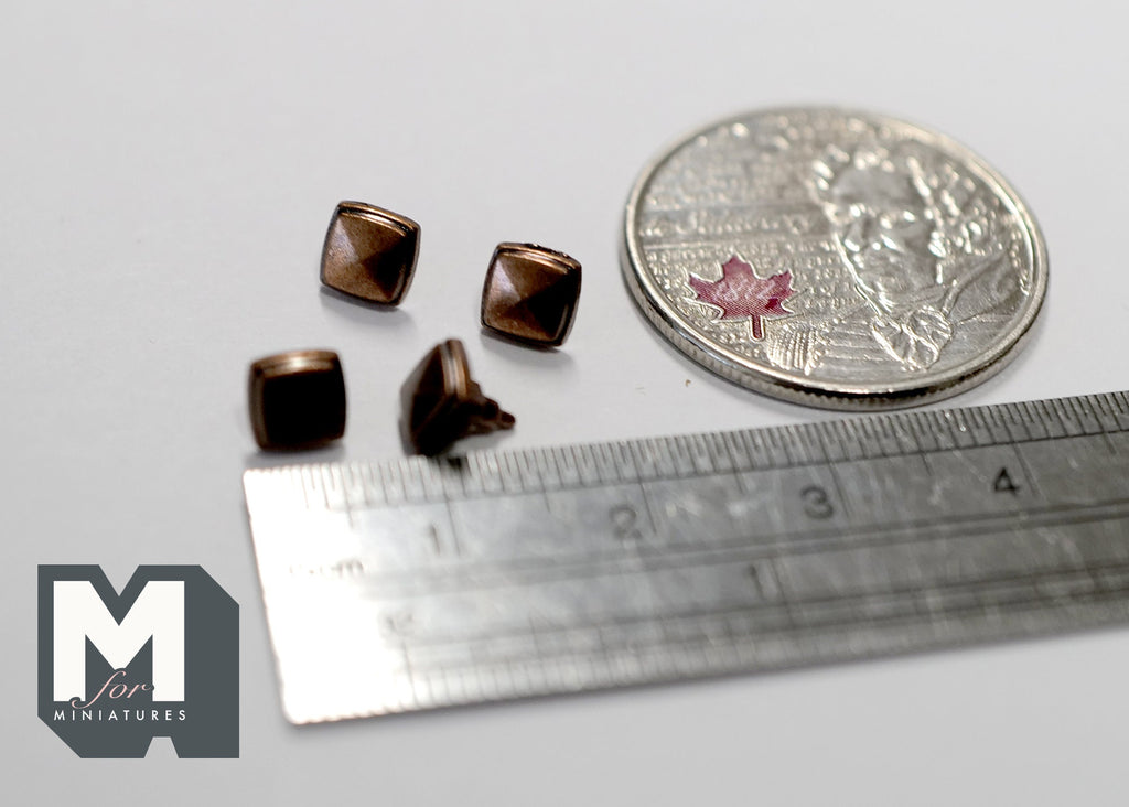 1:12 Scale Miniature Dollhouse Square Cabinet Knobs, Set of 4, 3/16 inch wide (bronze) (Z)