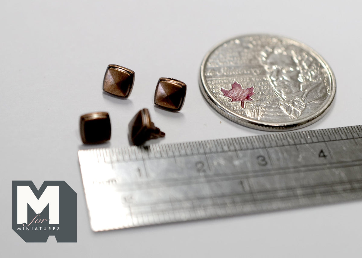 1:12 Scale Miniature Dollhouse Square Cabinet Knobs, Set of 4, 3/16 inch wide (bronze) (Z)