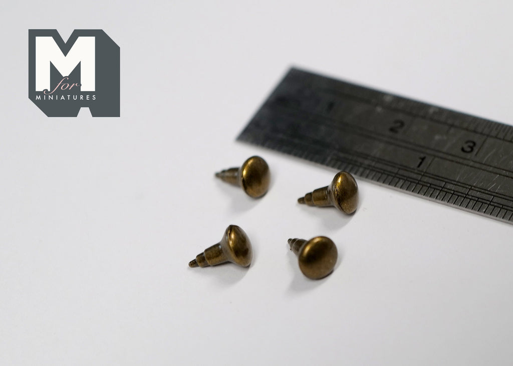 1:12 Scale Miniature Antique Brass Domed Cabinet Knobs, Set of 4, 1/4 inch (M)