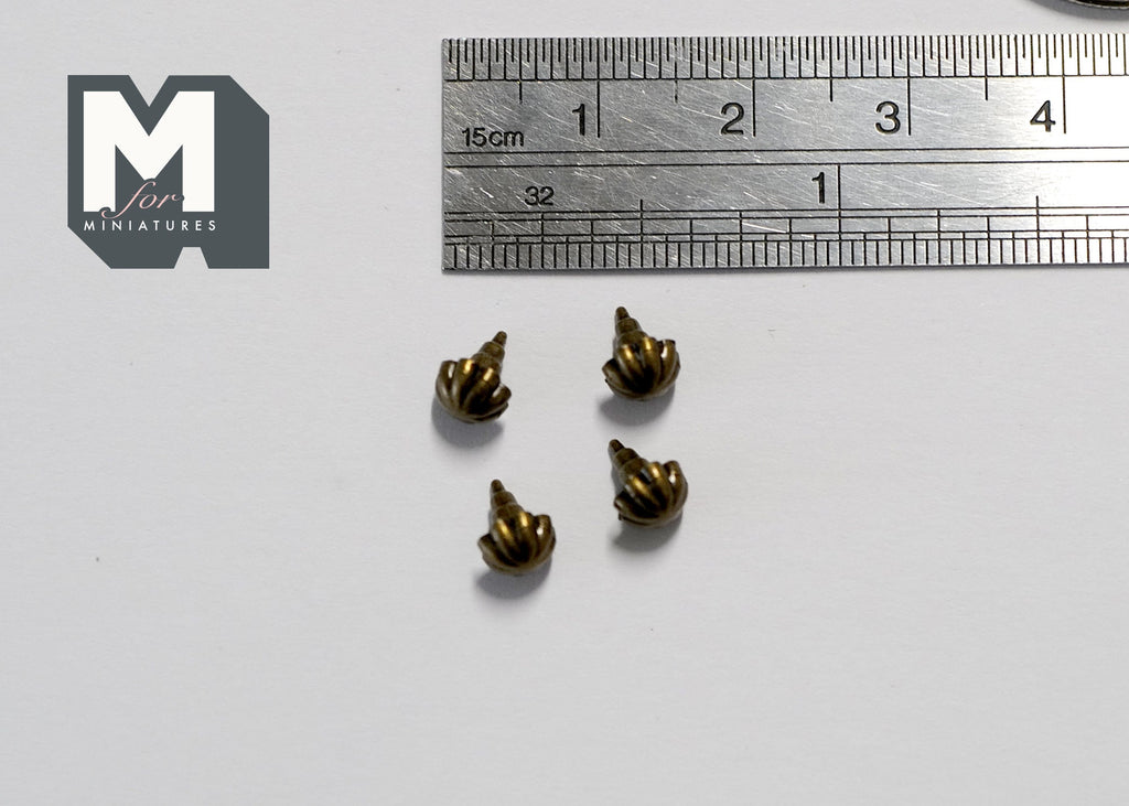 1:12 Scale Miniature Antique Brass Fluted Cabinet Knobs, Set of 4, 3/16 inch dia., DIY Dollhouse Supply (A6)