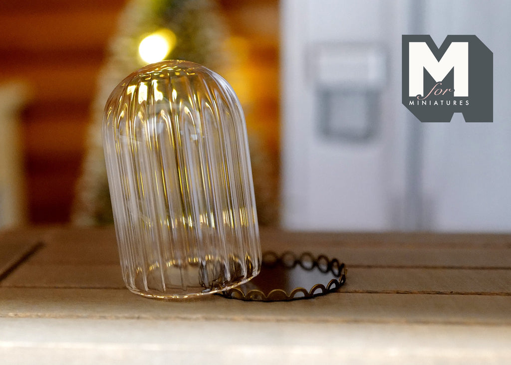 1:12 Scale Miniature Ribbed Glass Dome on Bronze Metal Base, 1-1/2 inch tall, DIY Dollhouse Supply (large)