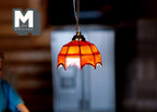 1:12 Scale Miniature Stained Glass Style Pendant Light, Battery Powered, On Off Switch, 3-15/16 inch tall, DIY Dollhouse Supply (red)