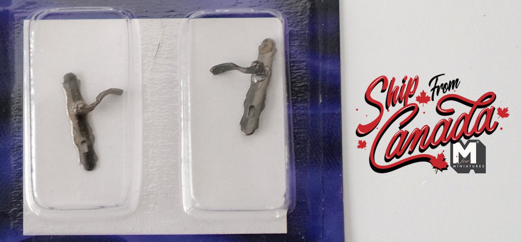 1:12 scale miniature Old English style door levers with keyhole backplates in bronze, set of 2, shown in clear package