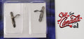 1:12 scale miniature Old English style door levers with keyhole backplates in bronze, set of 2, shown in clear package