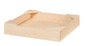 1:12 scale miniature wood square sandbox, plain unfinished frame with corner seats, shown on a white background
