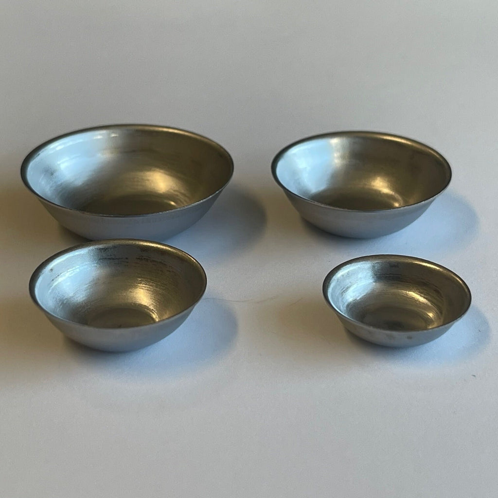 1:12 Scale Miniature Aluminum Mixing Bowls, Set of 4, 1-1/4 inch dia., DIY Dollhouse Supply