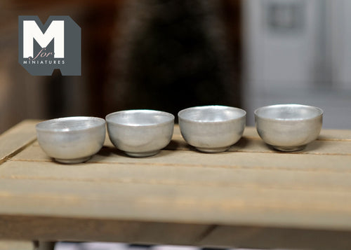 1:12 Scale Miniature Aluminum Mixing Bowls, Set of 4, 11/16 inch dia., DIY Dollhouse Supply