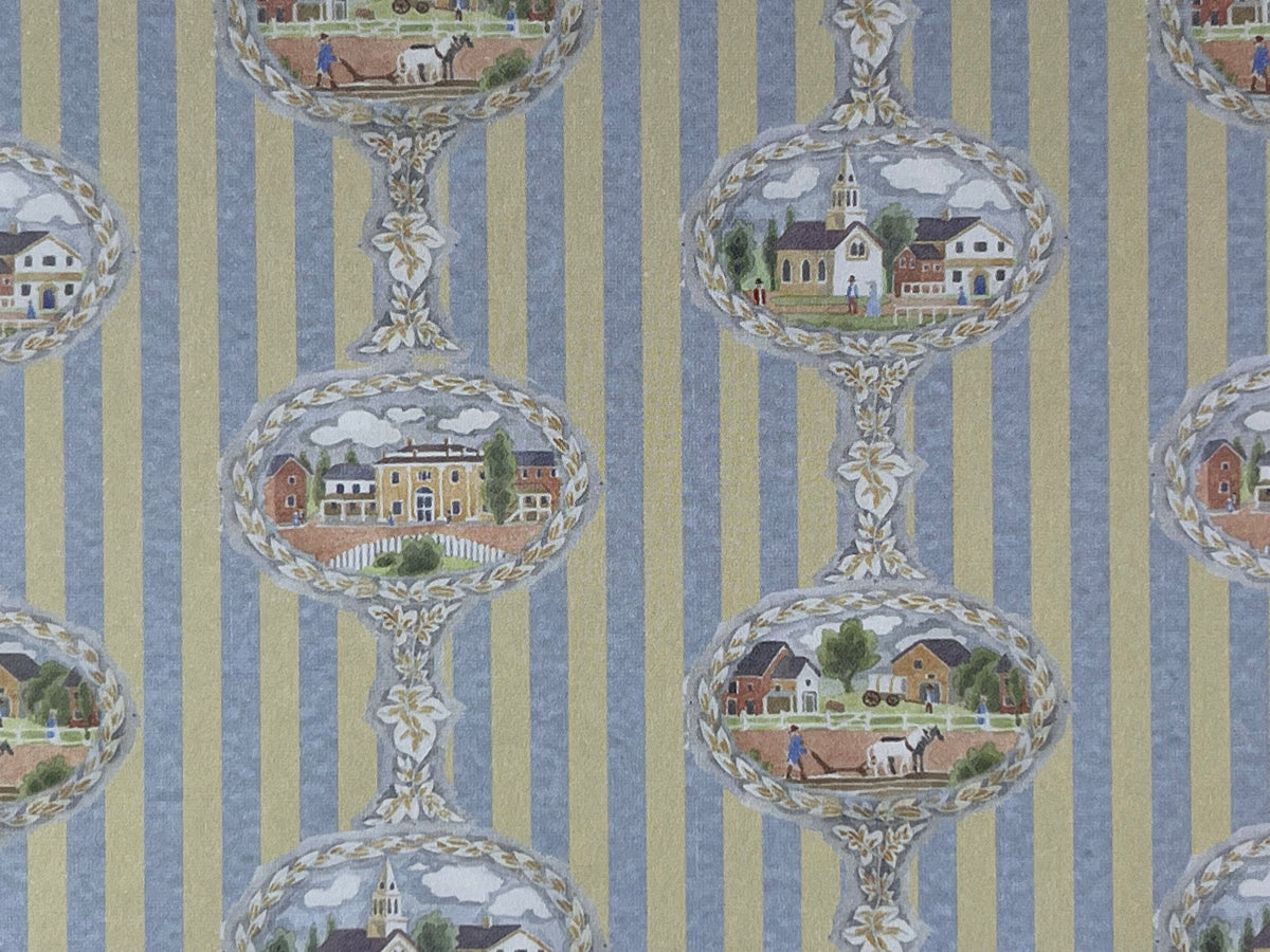 1:12 Scale Miniature Country Village Medallion Striped Wallpaper, 16-15/16 x 12 inch, DIY Dollhouse Supply