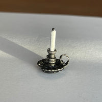 1:12 Miniature Brass Metal Base Fluted Candle and Holder (Black) - H035