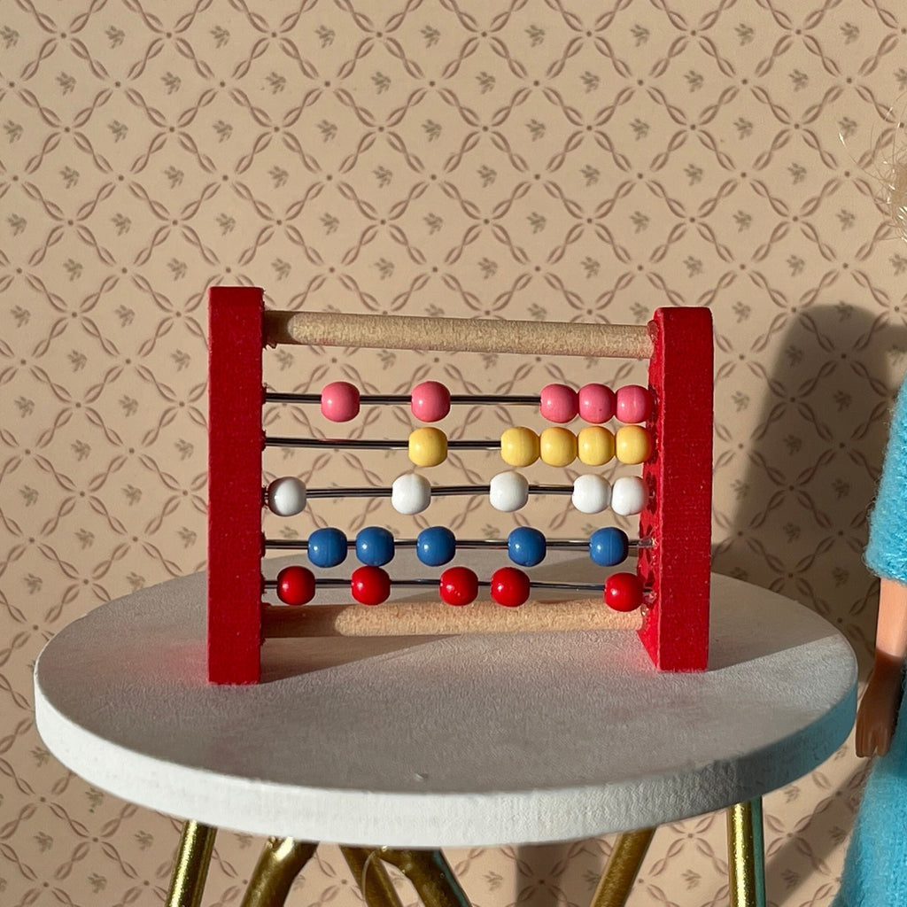 1:12 Scale Miniature Wood Abacus with Colorful Beads, 1-3/8 inch tall, DIY Dollhouse Supply (red)