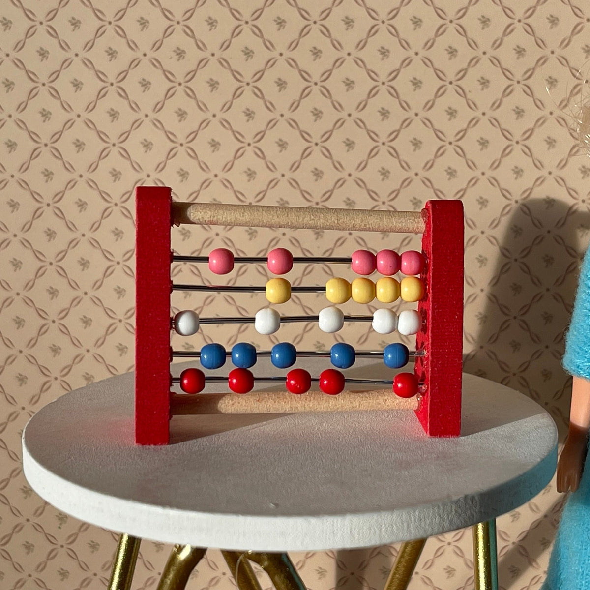 1:12 Scale Miniature Wood Abacus with Colorful Beads, 1-3/8 inch tall, DIY Dollhouse Supply (red)