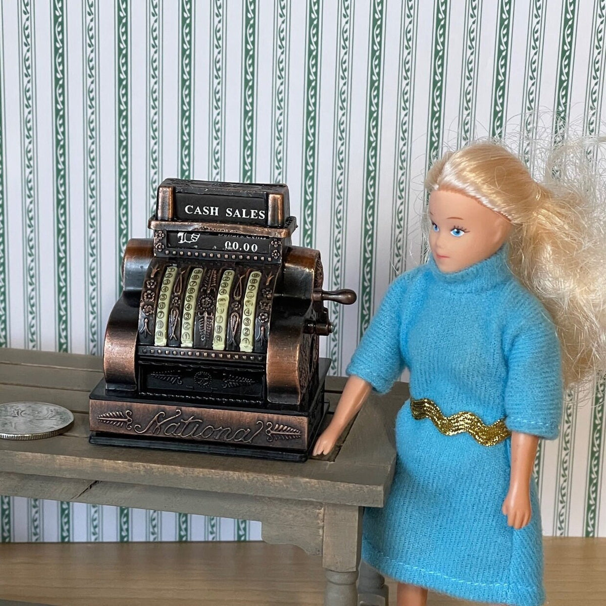 Dollhouse Miniature Large Size Old Style Metal Cash Register H048