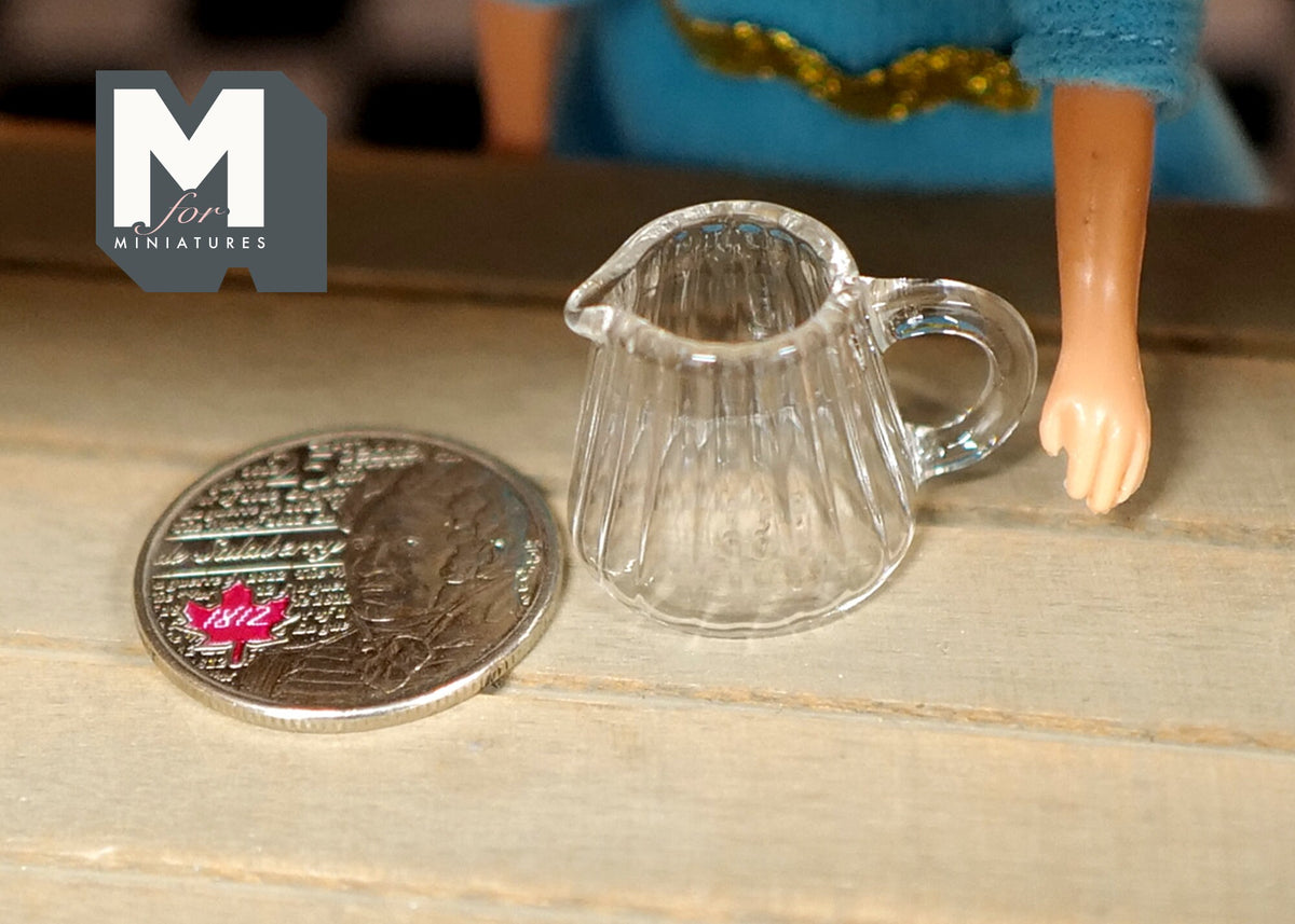 1:12 Scale Miniature Clear Glass Pitcher with Handle, 3/4 inch tall, DIY Dollhouse Supply