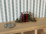 1:12 Dollhouse Supplies Miniature Cat Bookends Book Stops with 4 Books (Brass)- C035