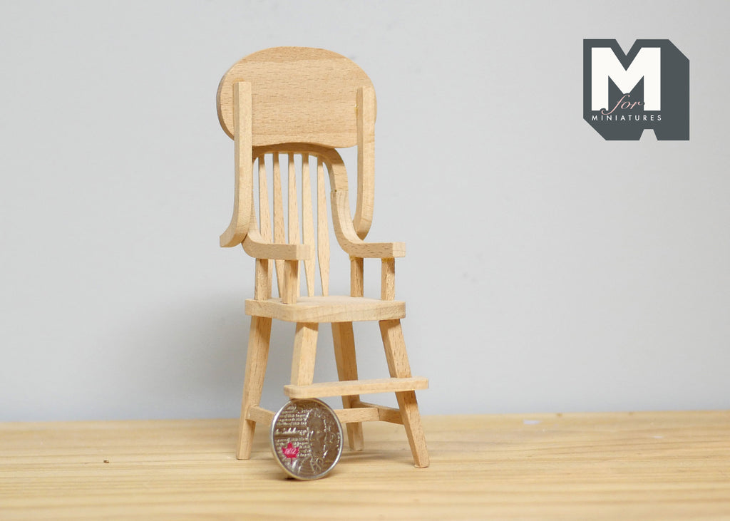 1:12 Scale Miniature Unpainted Wood High Chair with Tray, 3-7/16 inch tall, DIY Dollhouse Supply