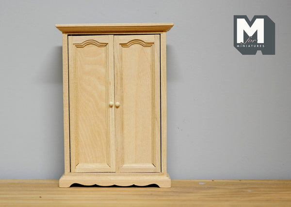 1:12 Dollhouse bedroom furniture miniature unfinished unpainted wooden dresser closet with 2 swing doors - I014