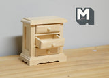 Dollhouse Supplies Unpainted Nightstand Night Stand 1:12 Scale Miniature with 3 Drawers - J042