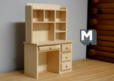 1:12 Miniature Working Desk with Hutch , 4 Drawers Desk , Dollhouse Desk and Hutch - I006