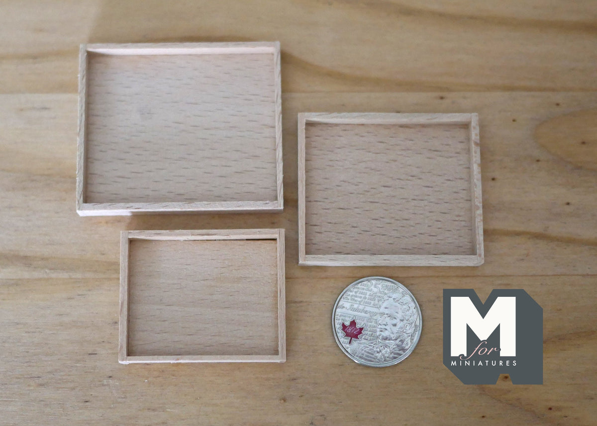 1:12 Scale Miniature Dollhouse Unpainted Wood Rectangular Nesting Trays, Set of 3, 2-1/16 inch long