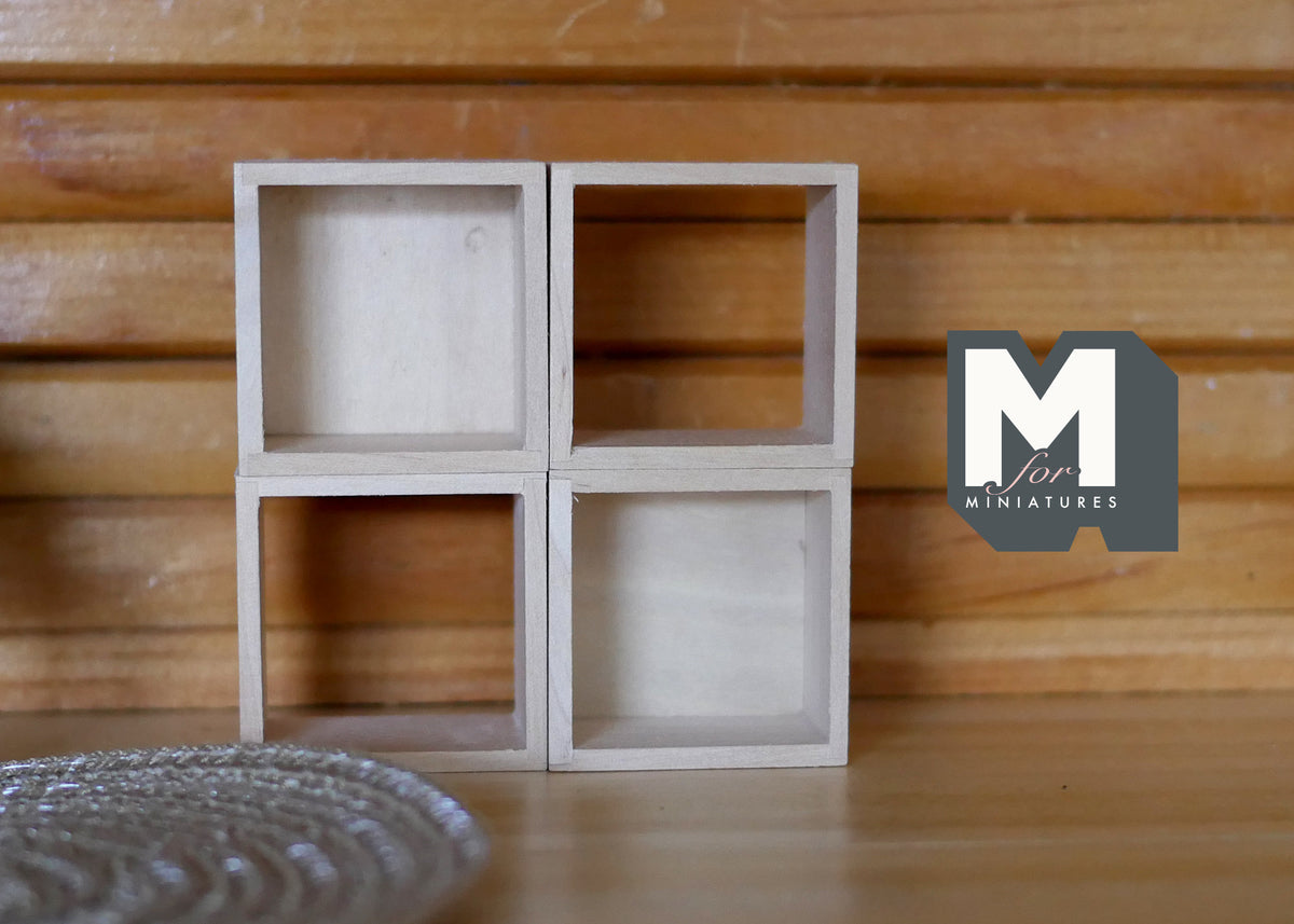 1:12 Scale Miniature Cube Organizer Box Shelves, Set of 4, 1-1/2 inch square, DIY Dollhouse Supply (white)