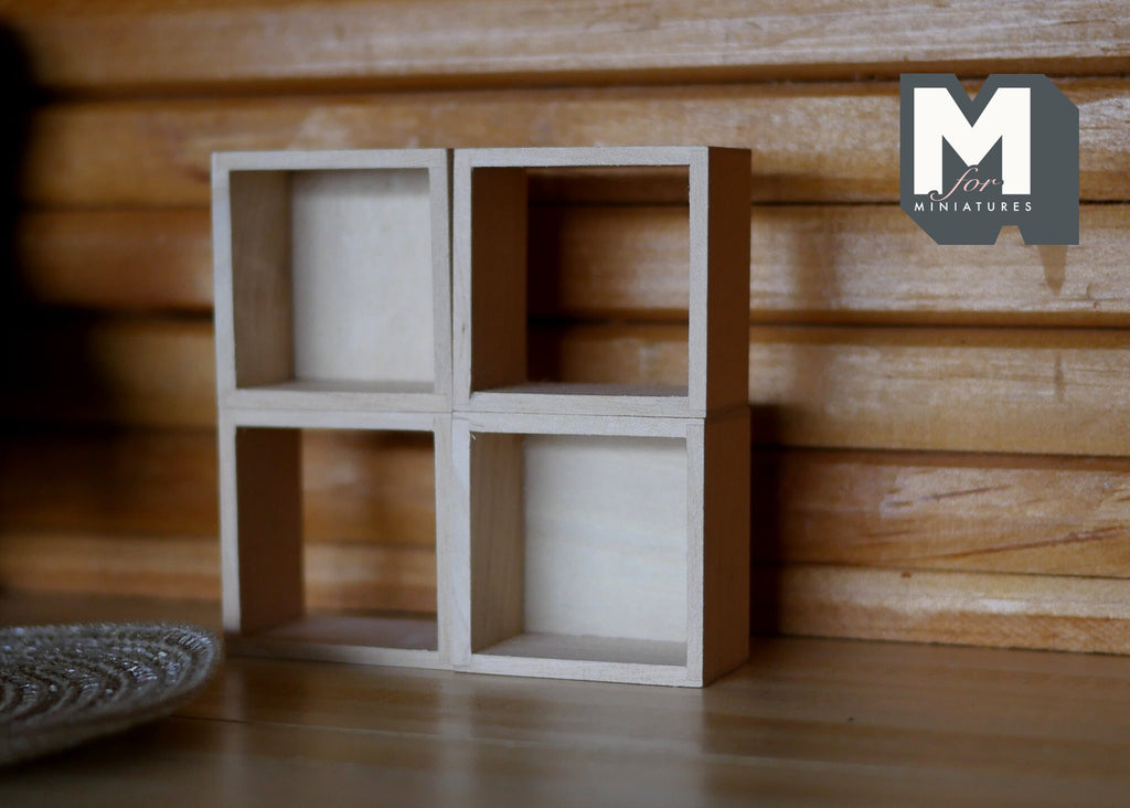 1:12 Scale Miniature Cube Organizer Box Shelves, Set of 4, 1-1/2 inch square, DIY Dollhouse Supply (white)