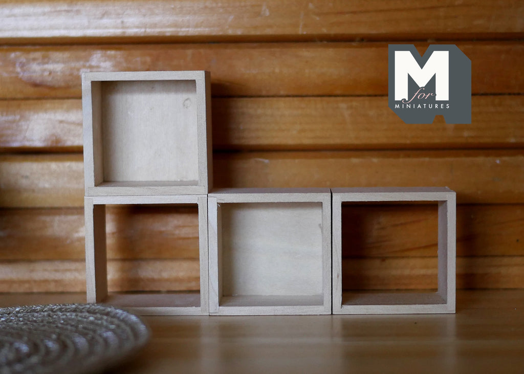 1:12 Scale Miniature Cube Organizer Box Shelves, Set of 4, 1-1/2 inch square, DIY Dollhouse Supply (white)