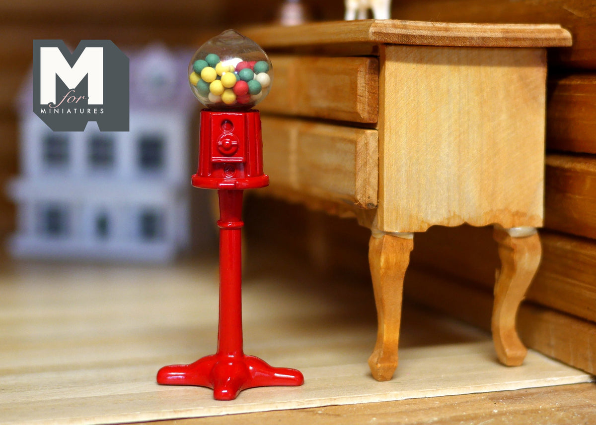 1:12 Scale Miniature Gumball Machine on Stand, 3-1/16 inch tall, DIY Dollhouse Supply (red)