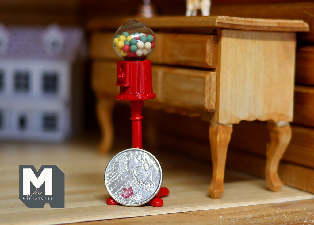 1:12 Scale Miniature Gumball Machine on Stand, 3-1/16 inch tall, DIY Dollhouse Supply (red)