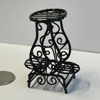 1:12 Scale Miniature Metal Wire Plant Stand, 2 Tier Scroll Design for 3 Pots, 2-1/4 inch tall, DIY Dollhouse Supply (black)