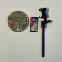 1:12 Miniature Selfie Stick and Phone Set of 2 , Black Metal Selfie Stick , Black Phone - C101