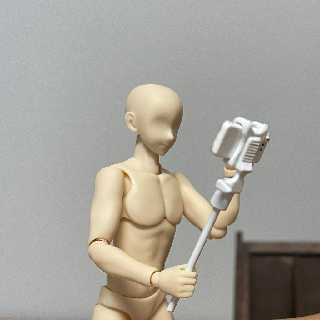 1:12 Scale Miniature Metal Selfie Sticks with Phones, Set of 2, 2-1/8 inch tall, DIY Dollhouse Supply (white)
