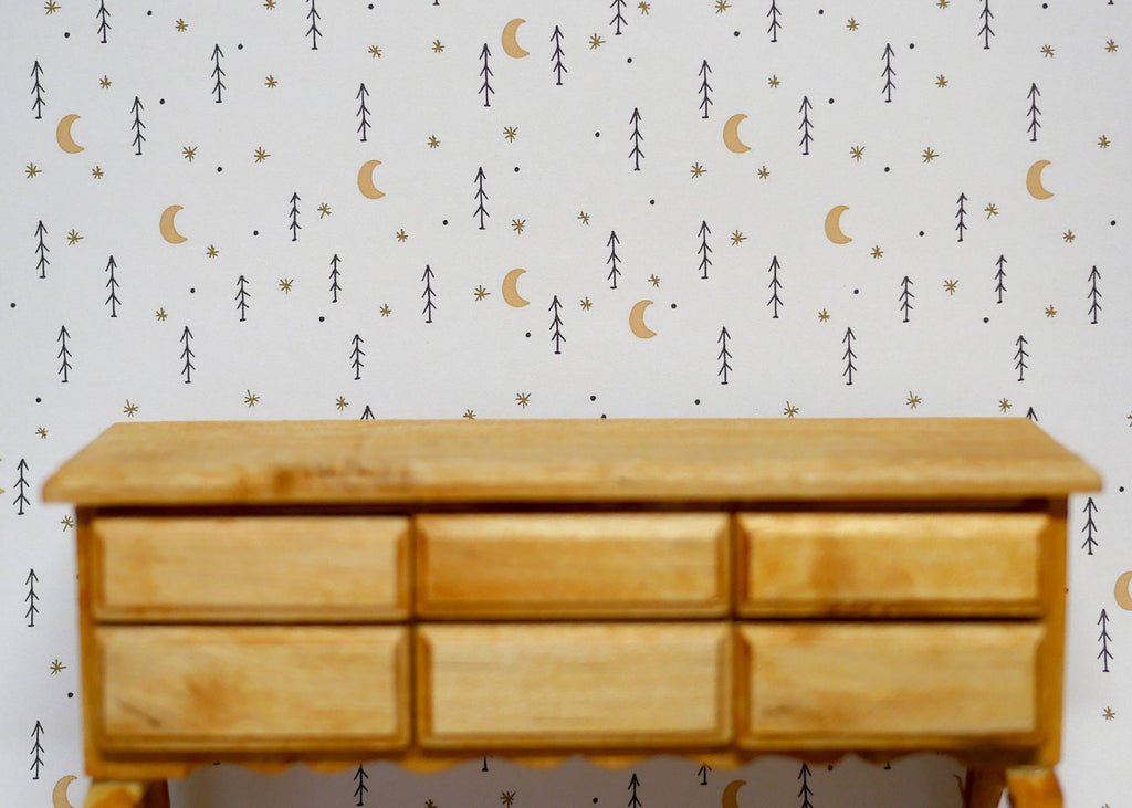 1:12 Scale Miniature Moon and Star Peel and Stick Wallpaper, 8 x 11 inch, DIY Dollhouse Supply (white)