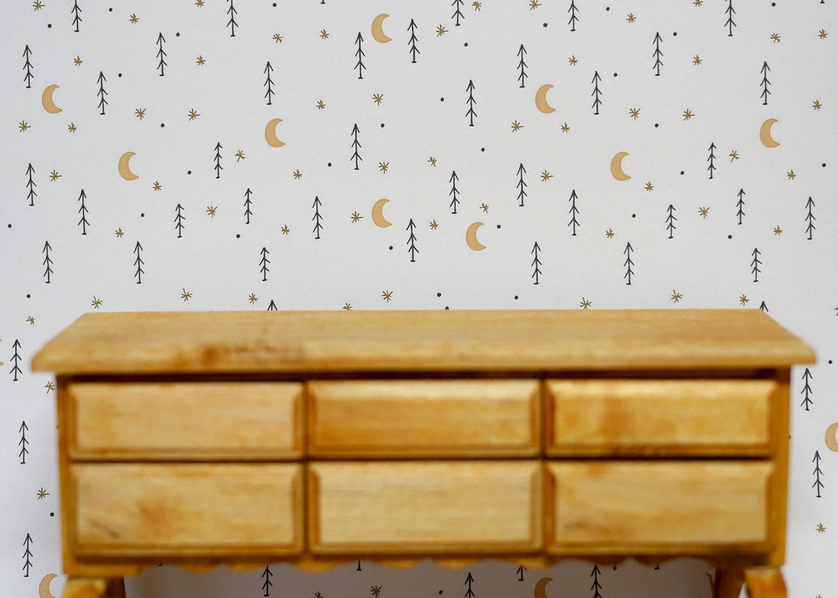 1:12 Scale Miniature Moon and Star Peel and Stick Wallpaper, 8 x 11 inch, DIY Dollhouse Supply (white)