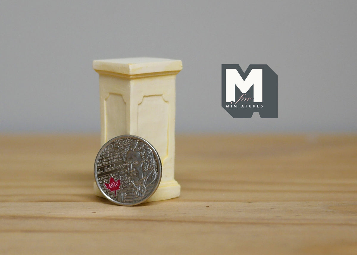 1:12 Scale Miniature Square Plant Pedestal with Panel Detail, 1-7/8 inch tall, DIY Dollhouse Supply (cream)