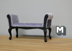 1:12 Scale Miniature Upholstered Chaise Bench, Carved Wood Frame, 4-7/16 inch long, DIY Dollhouse Supply (lavender and black)