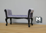 Dollhouse furniture chaise upholstered bench 1:12 scale miniature bedroom sofa (gray and black) - K022