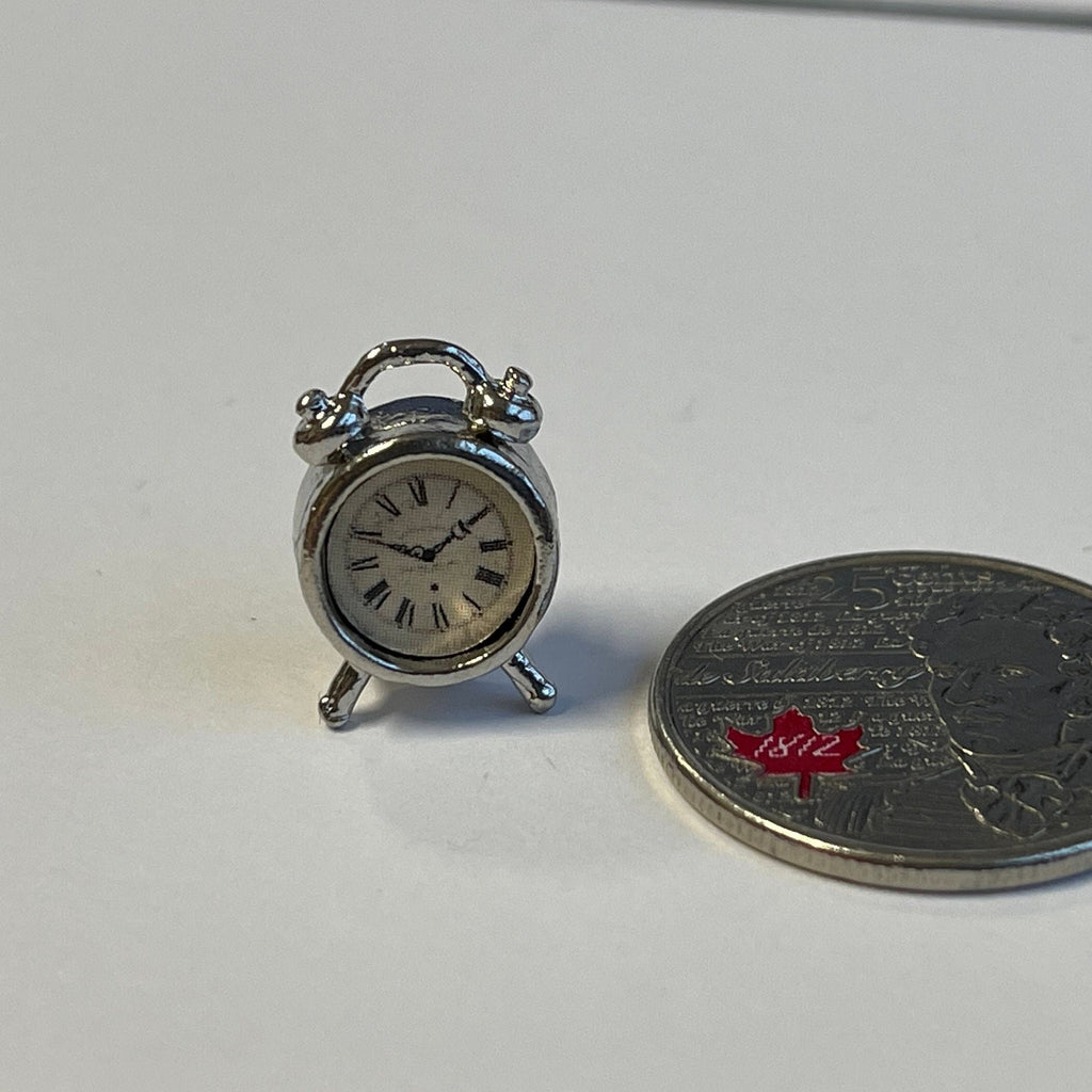 1:12 Miniature Twin Bell Alarm Clock / Metal Loud Alarm Clock / Dollhouse Supplies Alarm Clock - B052