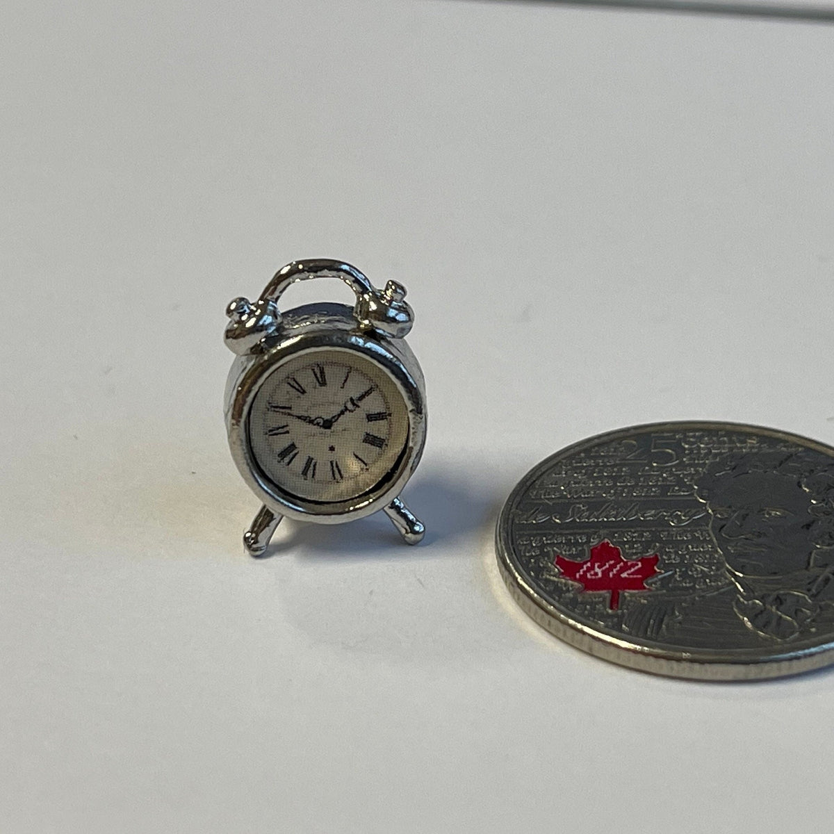 1:12 Miniature Twin Bell Alarm Clock / Metal Loud Alarm Clock / Dollhouse Supplies Alarm Clock - B052