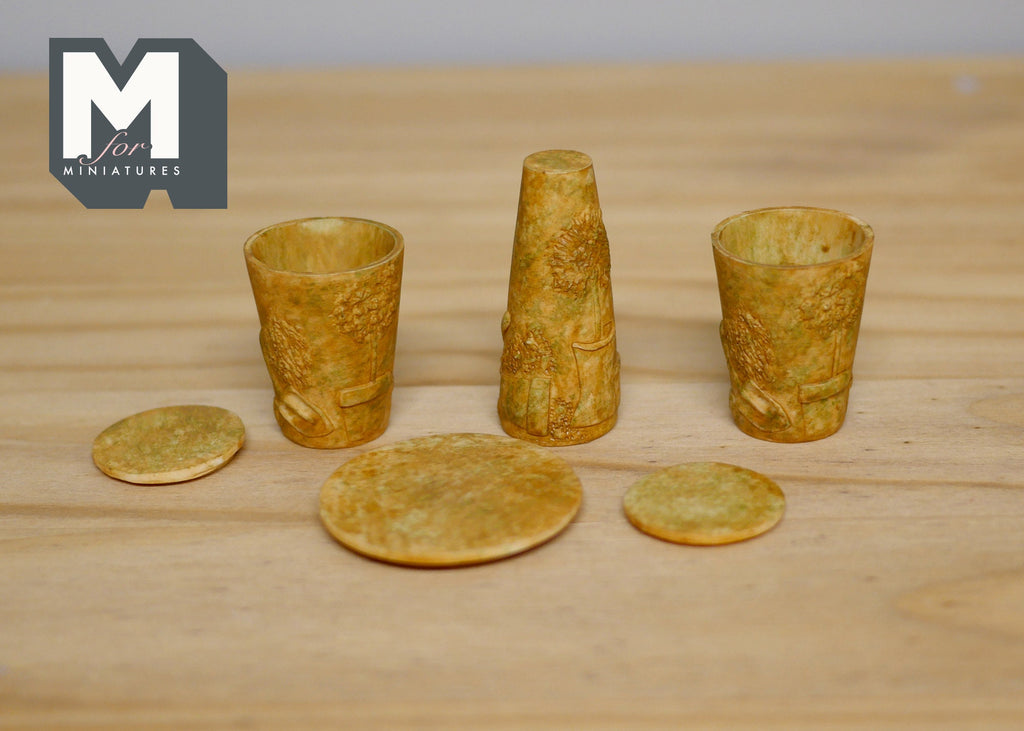 1:12 Scale Miniature Stone Look Garden Table and Stools, Set of 3, 1-15/16 inch tall, DIY Dollhouse Supply (amber)