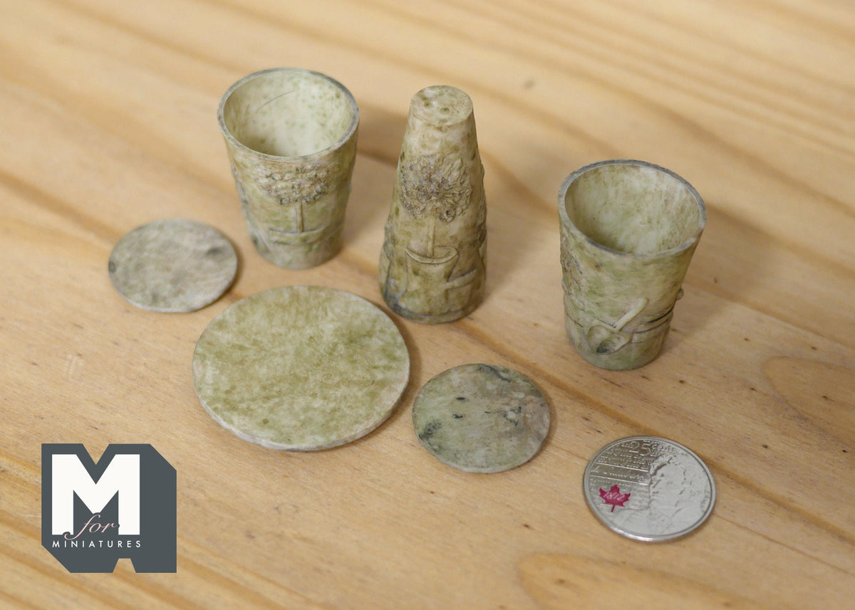 1:12 Scale Miniature Stone Look Garden Table and Stools, Set of 3, 1-15/16 inch tall, DIY Dollhouse Supply (gray)