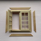 1:12 Scale Miniature Double Swing In 8 Pane Window, 4-11/16 inch high Dollhouse Supply (with back trim)