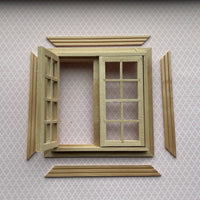 Unfinished Dollhouse Double Swing In Window with Pane (with Back Trim)