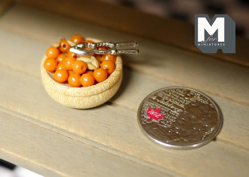 1:12 Scale Miniature Basket of Nuts with Nutcracker, 1-1/16 inch long, DIY Dollhouse Supply