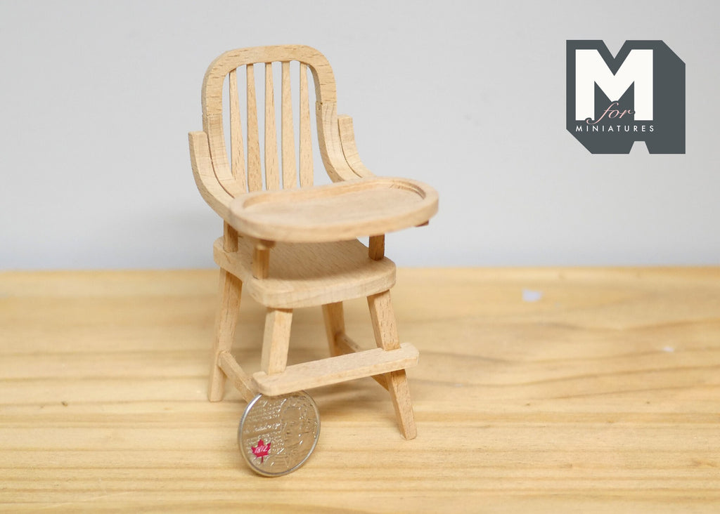 1:12 Scale Miniature Unpainted Wood High Chair with Tray, 3-7/16 inch tall, DIY Dollhouse Supply